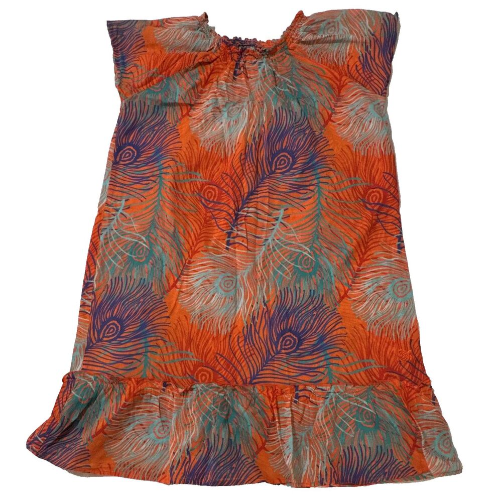 Vilebrequin Girls 10Y Orange Blue Teal Peacock Feather Cotton Sundress